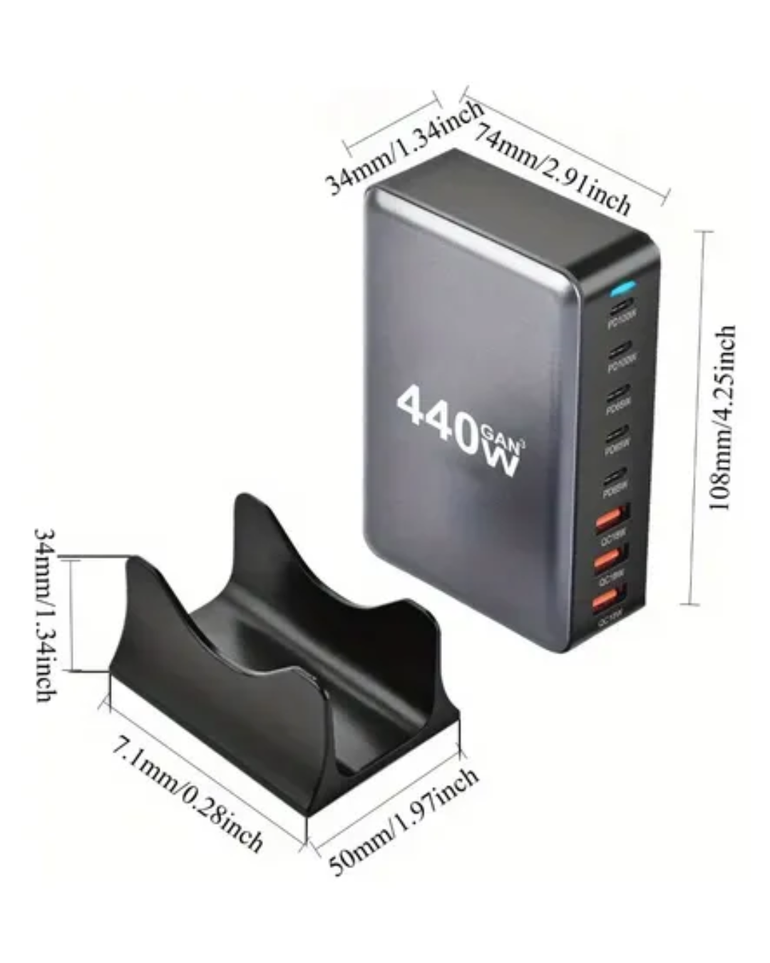Estación Carga Multipuertos 440w 8 Puertos 3 Usb + 5 Usb C