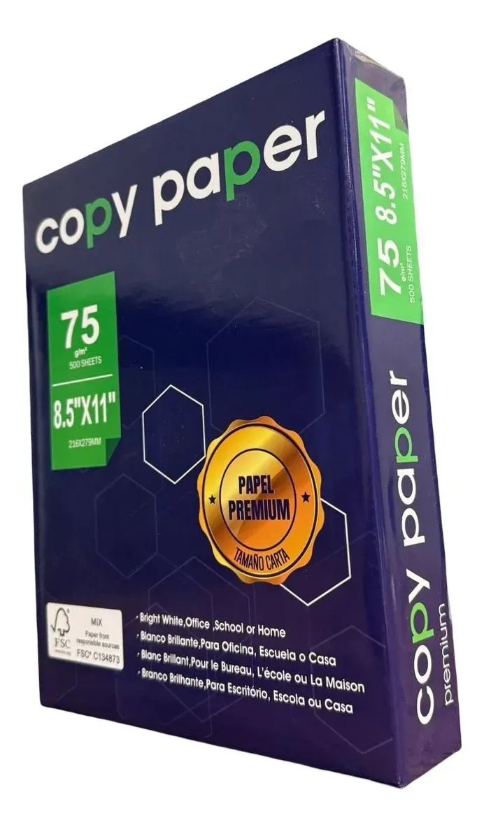 Papel Carta Resma Copy Paper 75g 500 Hojas Blanco Blanco