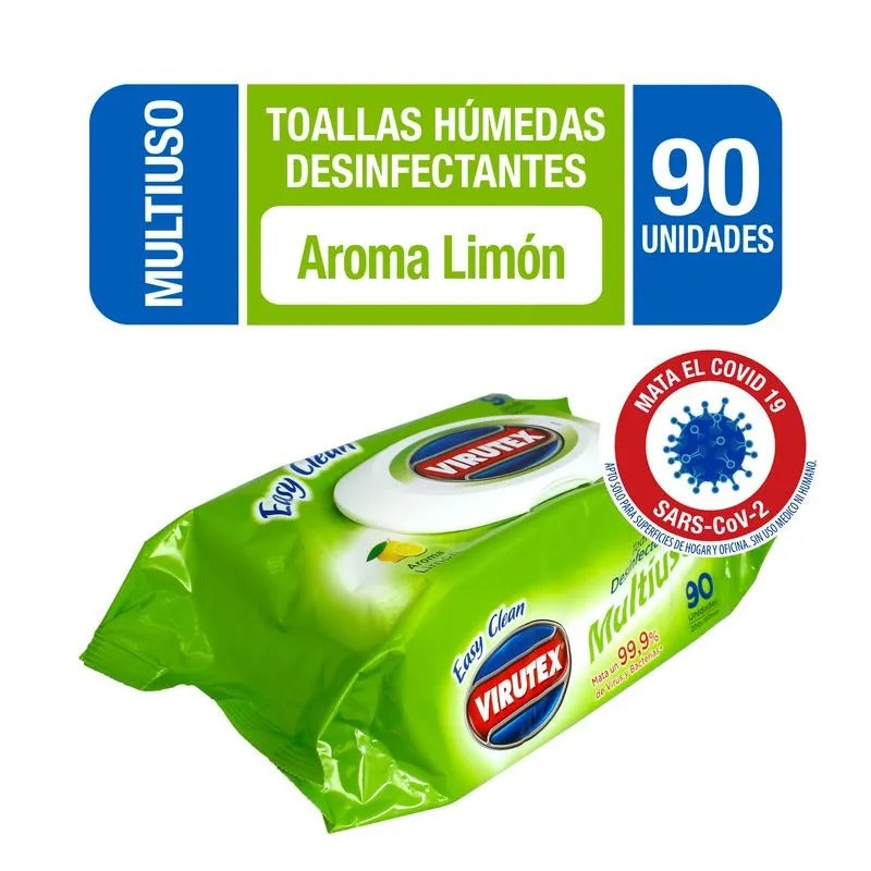Toallas desinfectantes Virutex con aroma a limón, 90 unidades, limpieza antibacterial