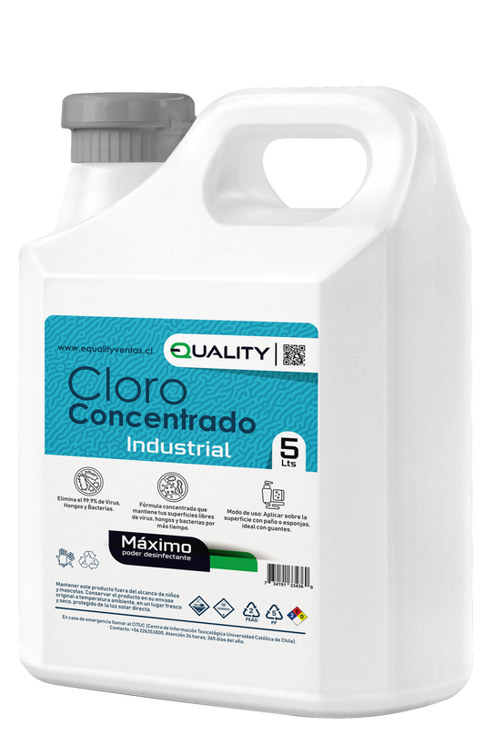 Cloro concentrado desinfectante al 5% en bidones de 5 litros