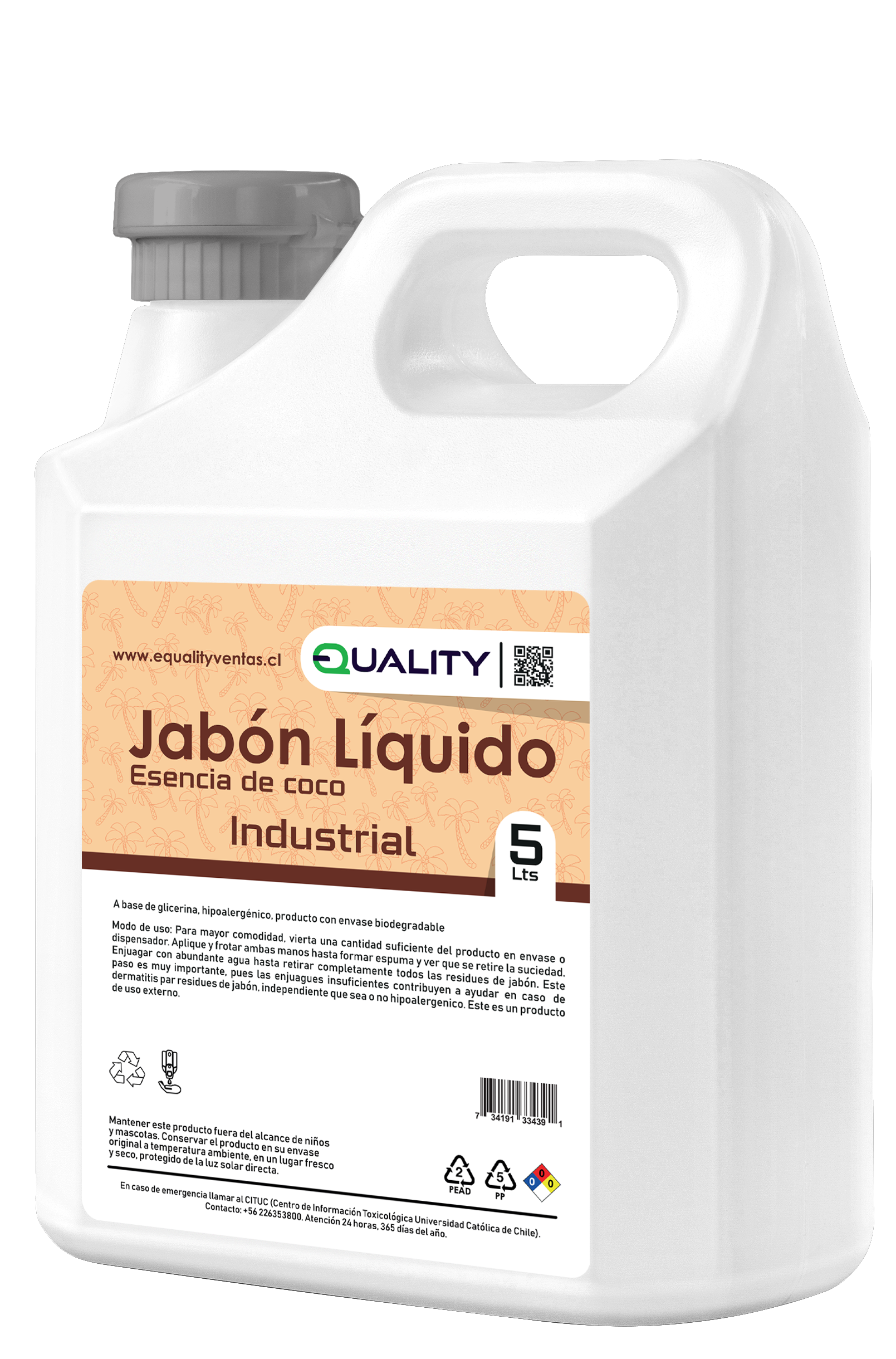 Jabón líquido hipoalergénico coco pack 6 unidades bidones 5L