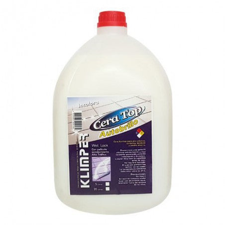 Cera acrílica autobrillo Klimper 5 litros para pisos de cerámica, baldosas y concreto