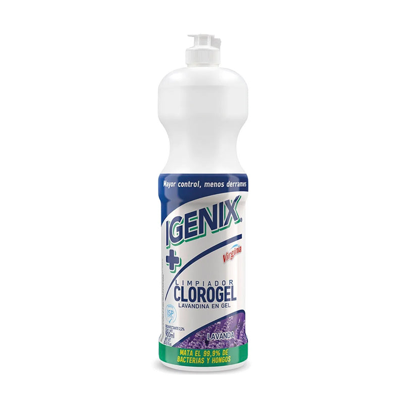 Cloro gel Igenix limpia, desengrasa y desinfecta efectivamente. Su fórmula en gel es 10 veces más espesa que el cloro común, adhiriéndose y permaneciendo más tiempo en contacto con las superficies, logrando así una limpieza profunda y ELIMINANDO EL 99,9% DE BACTERIAS, HONGOS Y VIRUS. Su gran poder de desinfección mata toda bacteria.