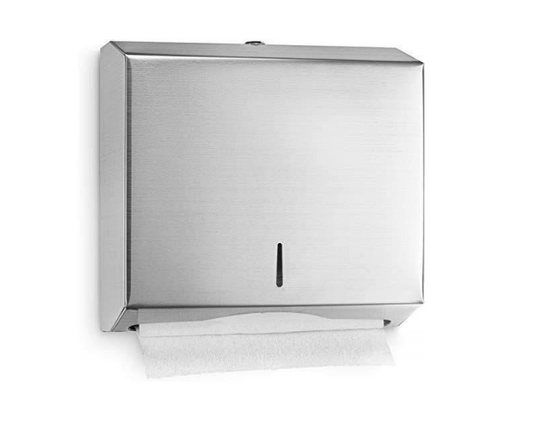 Dispensador Toalla Interfoliada Acero Inox, material de alta resistencia Acero inoxidable 201.
\n
\nCapacidad hasta 300 hojas dobladas, facilita la entrega rápida de papel, idealmente para uso en baños o espacios con alto flujo de personas.