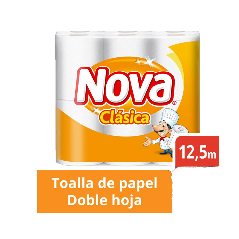 Manga de Toalla papel NOVA Clasica 12,5 mts (x 24 Rollos) = 1 Manga = 8 paquetes