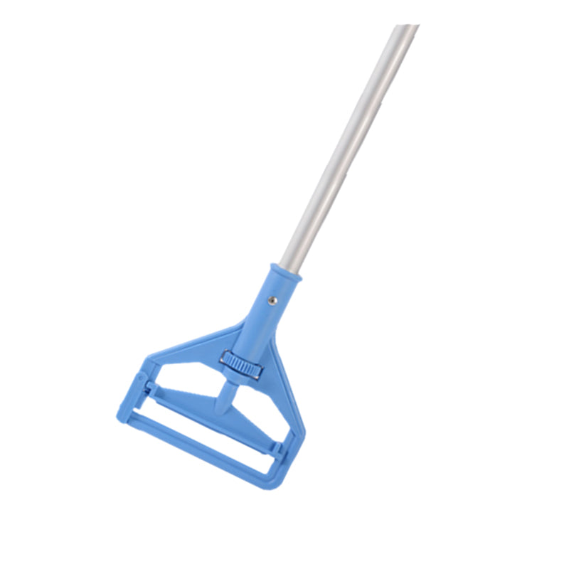 Porta Mopa Industrial;  Modelo Click, mango Completa ofrece una rápida instalación logrando una fuerte fijación en su extremo, liviana y de excelente resistencia ante golpes y caídas. Elemento que no puede faltar en tus artículos de Limpieza industrial.