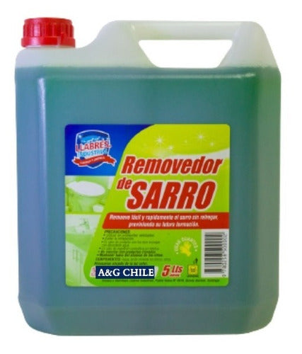 Removedor de Sarro 5LTS, producto detergente formulado con ácidos y tensoactivos para eliminación de incrustaciones calcáreas generadas por aguas duras y los detergentes alcalinos.
\n
\nComo detergente elimina la suciedad grasa que pudiera estar asociada a las incrustaciones calcáreas. Para evitar el ataque ácido a los metales base fierro (fierro, acero, aluminio, cobre, latón,, etc. ). ES SANITISANTE DE BAÑO contiene inhibidores especiales que impiden la corrosión.