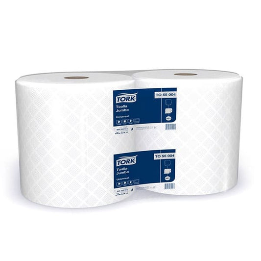 TORK Toalla de Papel Jumbo 2x250Mts
\n
\nRollos de largo metraje, ideal para tránsito de mayor intensidad, ofreciendo máxima absorción y resistencia.
\n
\nCódigo: TO55004
\n
\nColor:  Blanco
\n
\nUna Hoja
\n
\nLargo: 250 Metros
\n
\nAncho: 21 cm
\n
\n2 Rollos por Paquete.