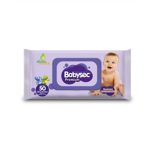 Toallitas Húmedas Baby Sec de 50 unidades: Premiun. sin alcohol, Extra suaves Hipoalergénicas. Con Aloe Vera y Vitamina E. Para el cuidado de la Piel de tú bebé.