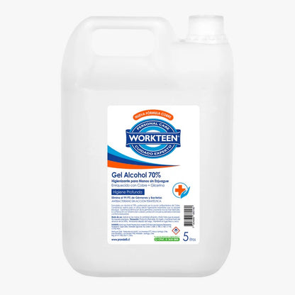 Botella de Alcohol Gel Desinfectante Antibacterial de 5 Litros de Equalitychile. Ideal para desinfección de manos.