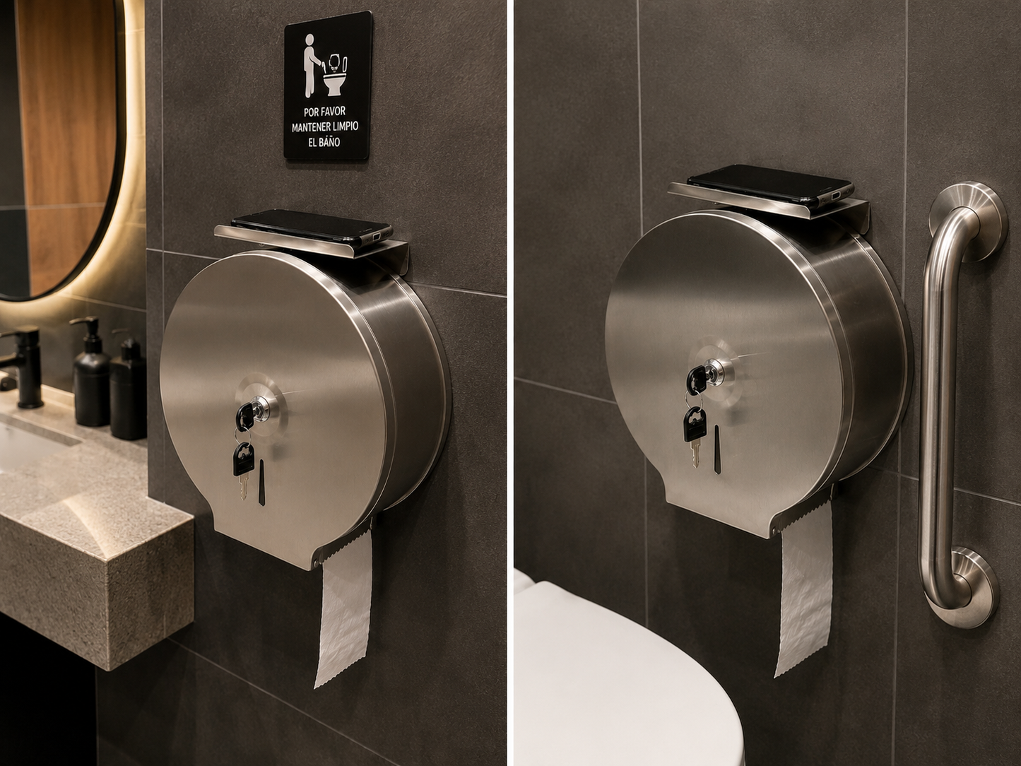 Dispensador De Papel Higienico Acero Inoxible Con Soporte Multiusos