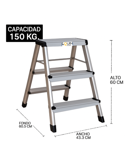 Piso Escalera De tijera Aluminio 3 Peldaños Liviana - Fácil de trasladar