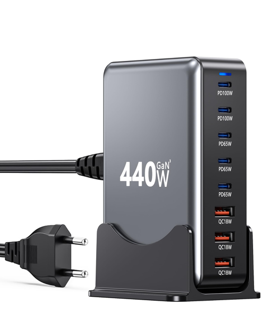 Estación Carga Multipuertos 440w 8 Puertos 3 Usb + 5 Usb C