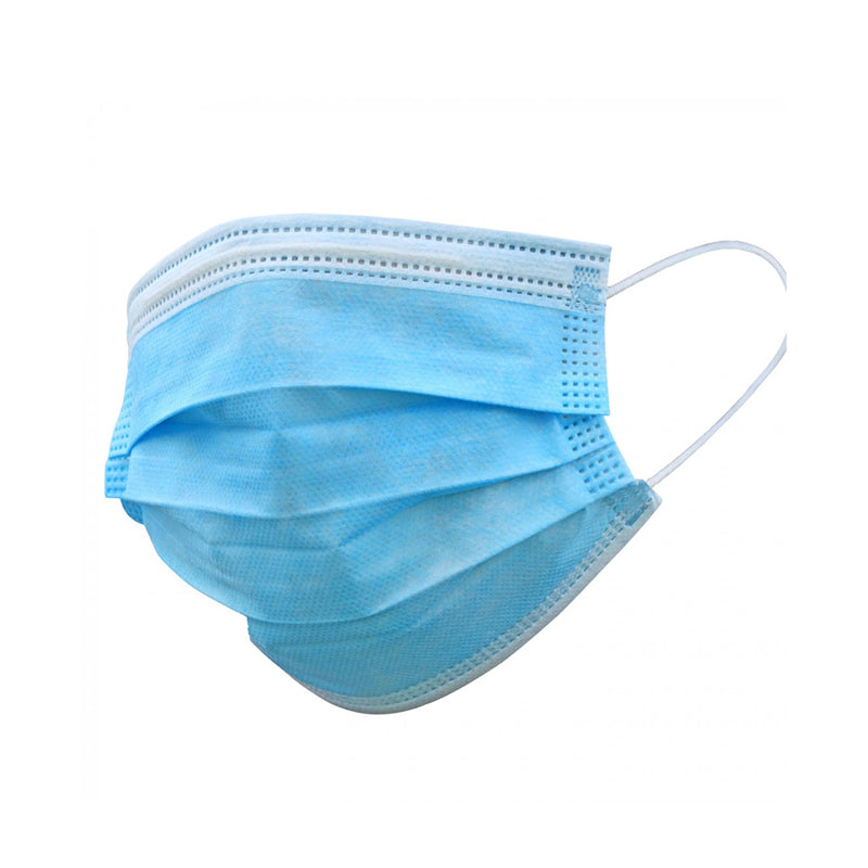 Caja de Mascarillas 3ply Azul de Máxima Protección con 50 unidades, apiladas, mostrando el color y empaque.