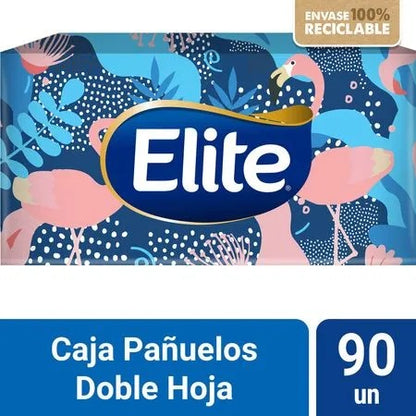 Caja de pañuelo facial doble hoja Elite de 90 unidades
