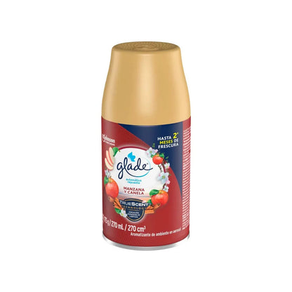 Repuesto Desodorante Glade Manzana Canela 270ml, envase con diseño de Glade.