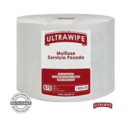 Bobina Ultrawipe Prepicado 70 de 870 paños absorbentes de celulosa 28x42cm, ideal para limpieza profesional y hogar.