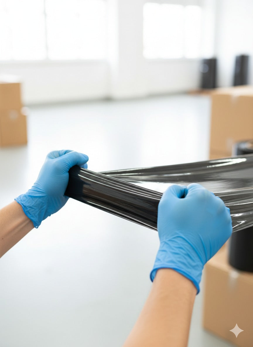 Film Stretch Negro 1.7 Kg 300 Metros – Caja 8 Rollos para Embalaje Industrial