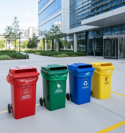 Pack de bolsas de basura industriales multicolor para separación de residuos y reciclaje en empresas