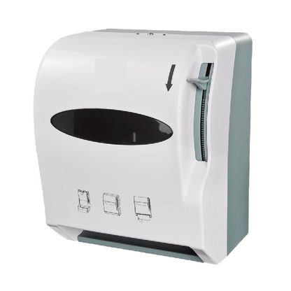 Dispensador de toalla con palanca, con rollo de papel toalla.