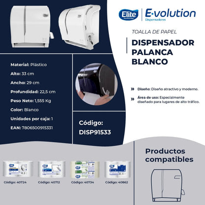 Dispensador  de Toalla Palanca Nova Elite Manual Blanco Profesional