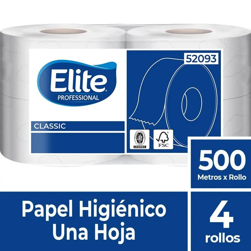 Papel Higiénico Elite Professional Una Hoja Pack 4 Rollos x 500 Metros