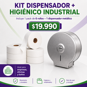 KIT DISPENSADOR HIGIENICO METALICO + 1 PACK HIGIENICO 6 ROLLOS