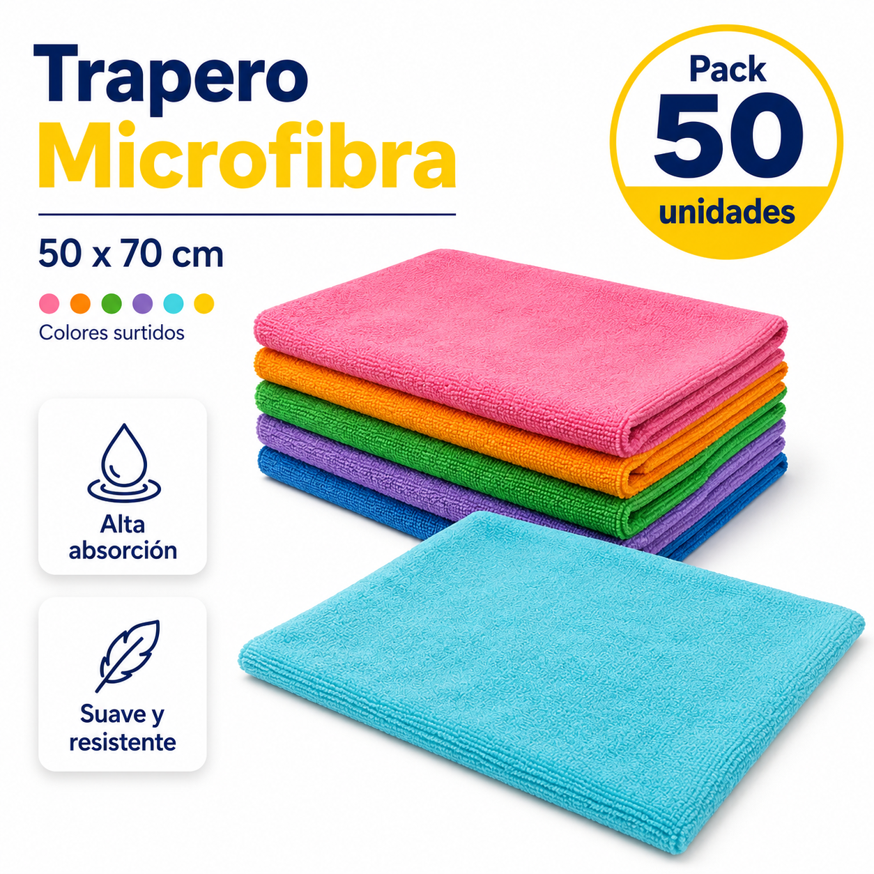 Trapero Microfibra Colores Surtidos Pack Mayorista 50 Unidades
