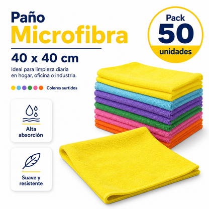 Paño Microfibra Colores Surtidos Pack Mayorista 50 Unidades Paquete