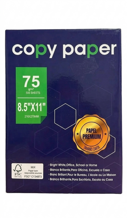 Papel Carta Resma Copy Paper 75g 500 Hojas Blanco Blanco