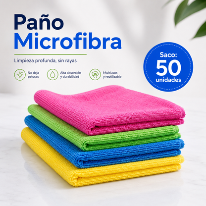 Paño Microfibra Colores Surtidos Pack Mayorista 50 Unidades Paquete
