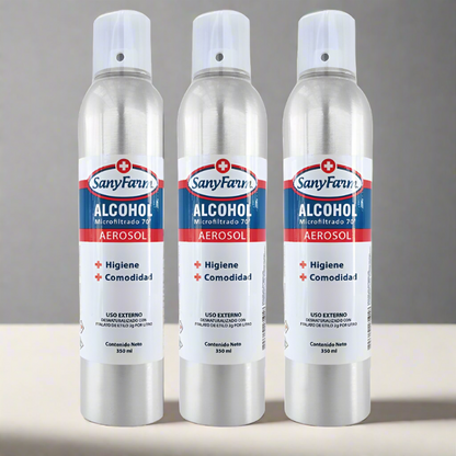 Alcohol aerosol Sanyfarm 350ml pack 14 unidades certificado 70 grados