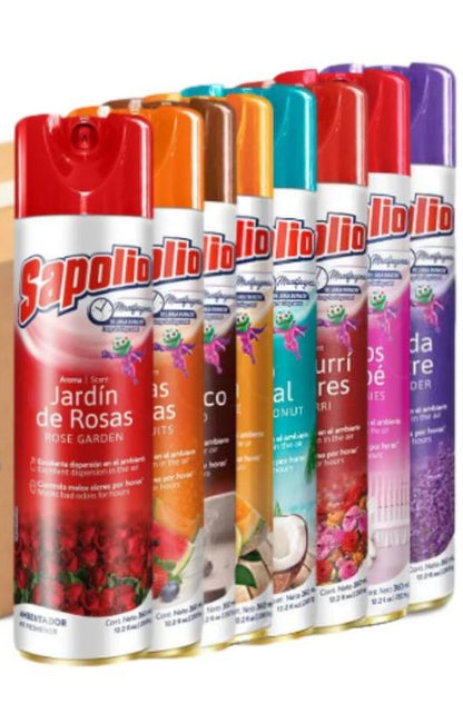 Botella de Desodorante Ambiental Sapolio 360ml, lista para eliminar malos olores y refrescar tu espacio.