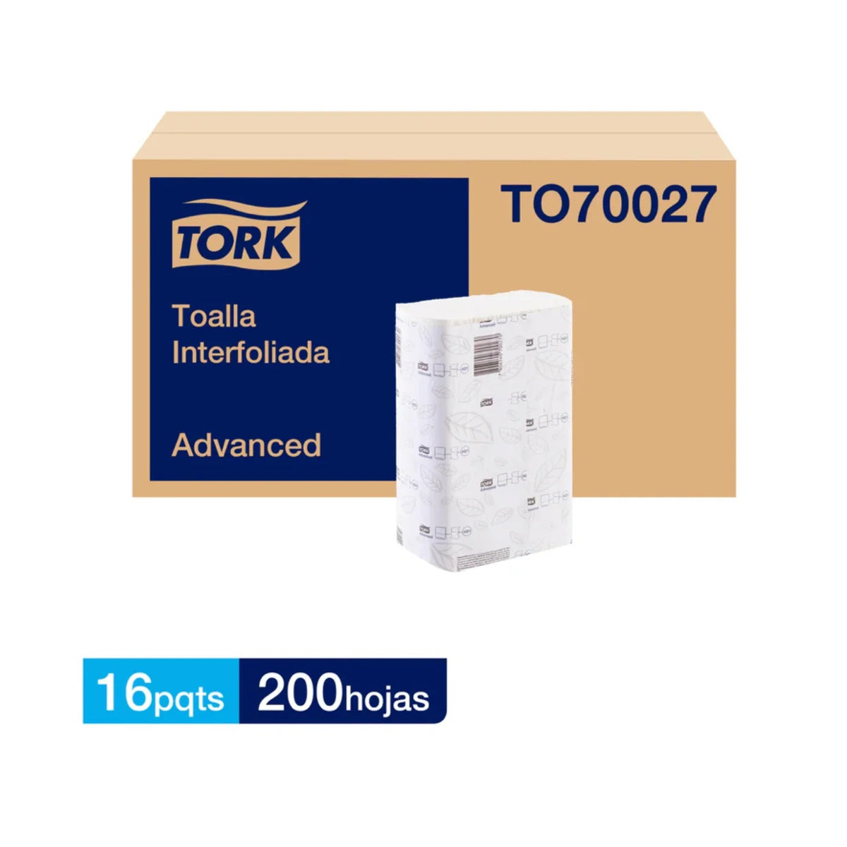 CAJA TOALLAS INTERFOLIADAS TORK DOBLE HOJA (16 X 200 UNIDADES)  TO70027