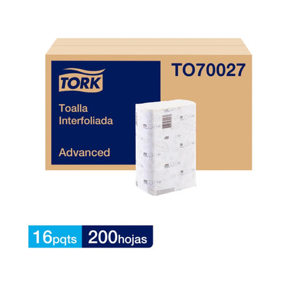 CAJA TOALLAS INTERFOLIADAS TORK DOBLE HOJA (16 X 200 UNIDADES)  TO70027