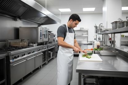 Uso de pechera PVC blanca en cocina
