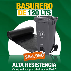 Basurero 120 Litros con Pedal y Tapa - Pack Bolsas Incluidas | Equalitychile