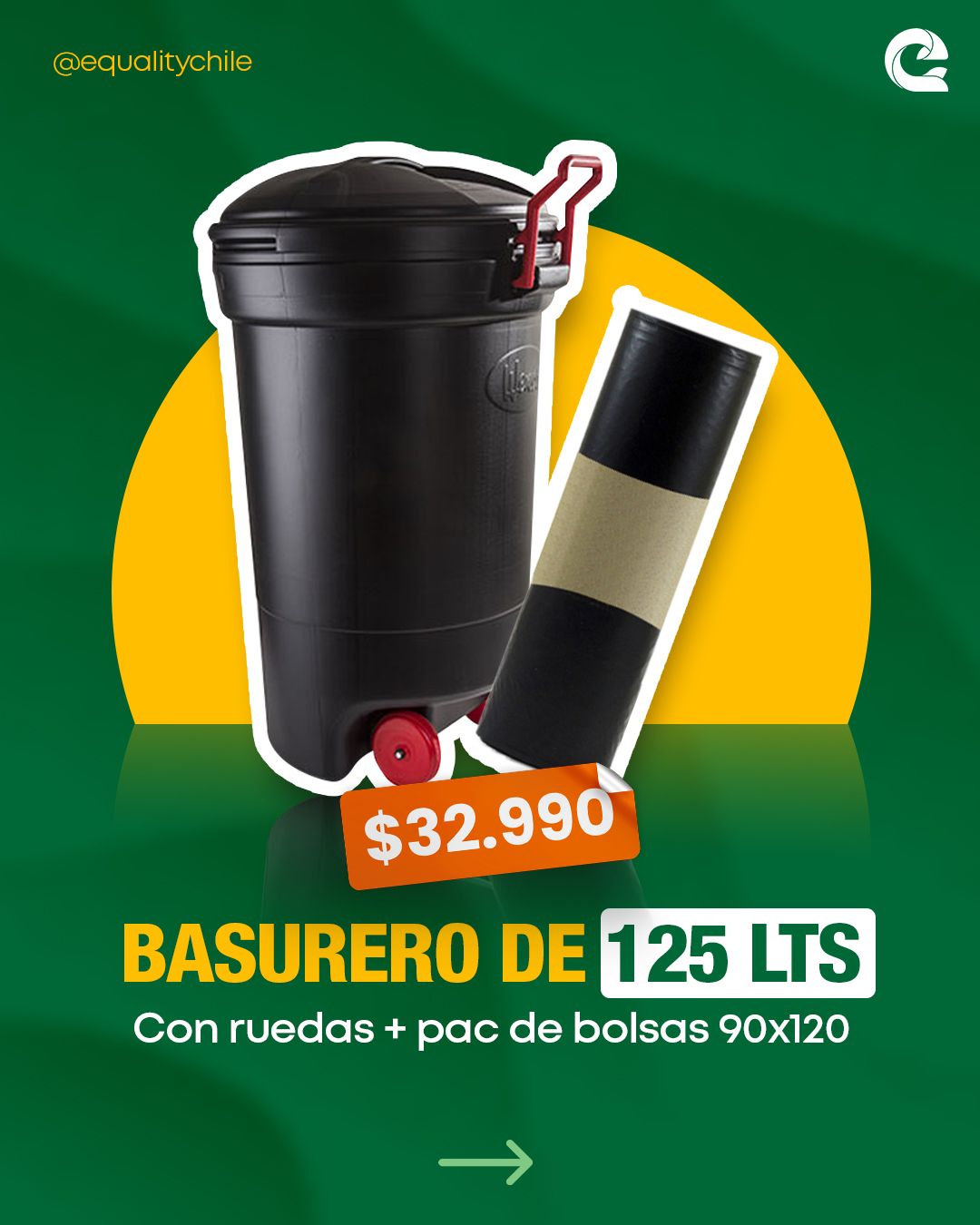 Basurero 125 Litros con Ruedas y Tapa Pack