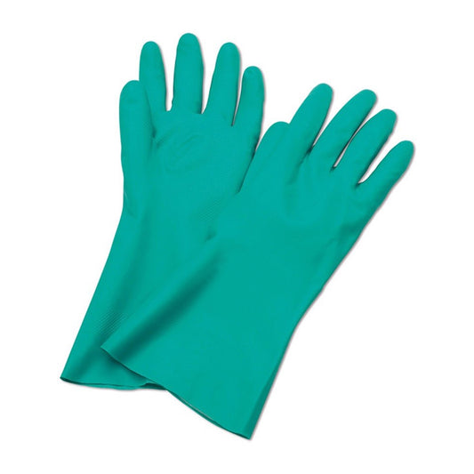 Guantes de Aseo Verde Nitrilo, Elemento de limpieza para hacer seguro en tu trabajo. Este que te brindará una efectiva protección en las labores donde exista contacto con líquidos derivados de grasa, suciedad y otros. Producto de calidad protección a tus manos.
\n
\nGuantes de Nitrilo verde Flockado
\nCalibre 11/1000"
\nTalla 8 = M
\nTalla 9 = L