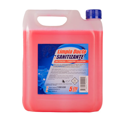 Bidón de Limpia Ducto Sanitizante 5 Litros, con etiqueta clara, listo para desinfectar ductos industriales.